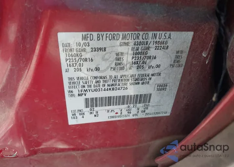 2004 Ford Escape Xlt from USA, damaged, VIN 1FMYU03144KB24726